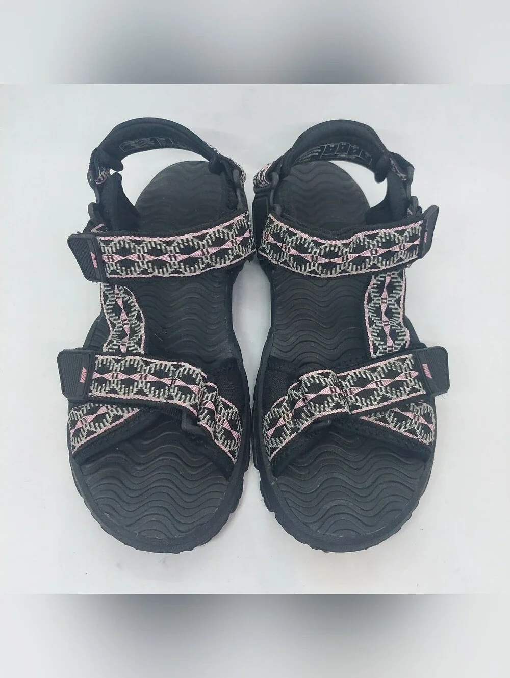 Avia Strappy Sandals Black Pink Geometric Design Adj Summer Shoes Womens Size 7